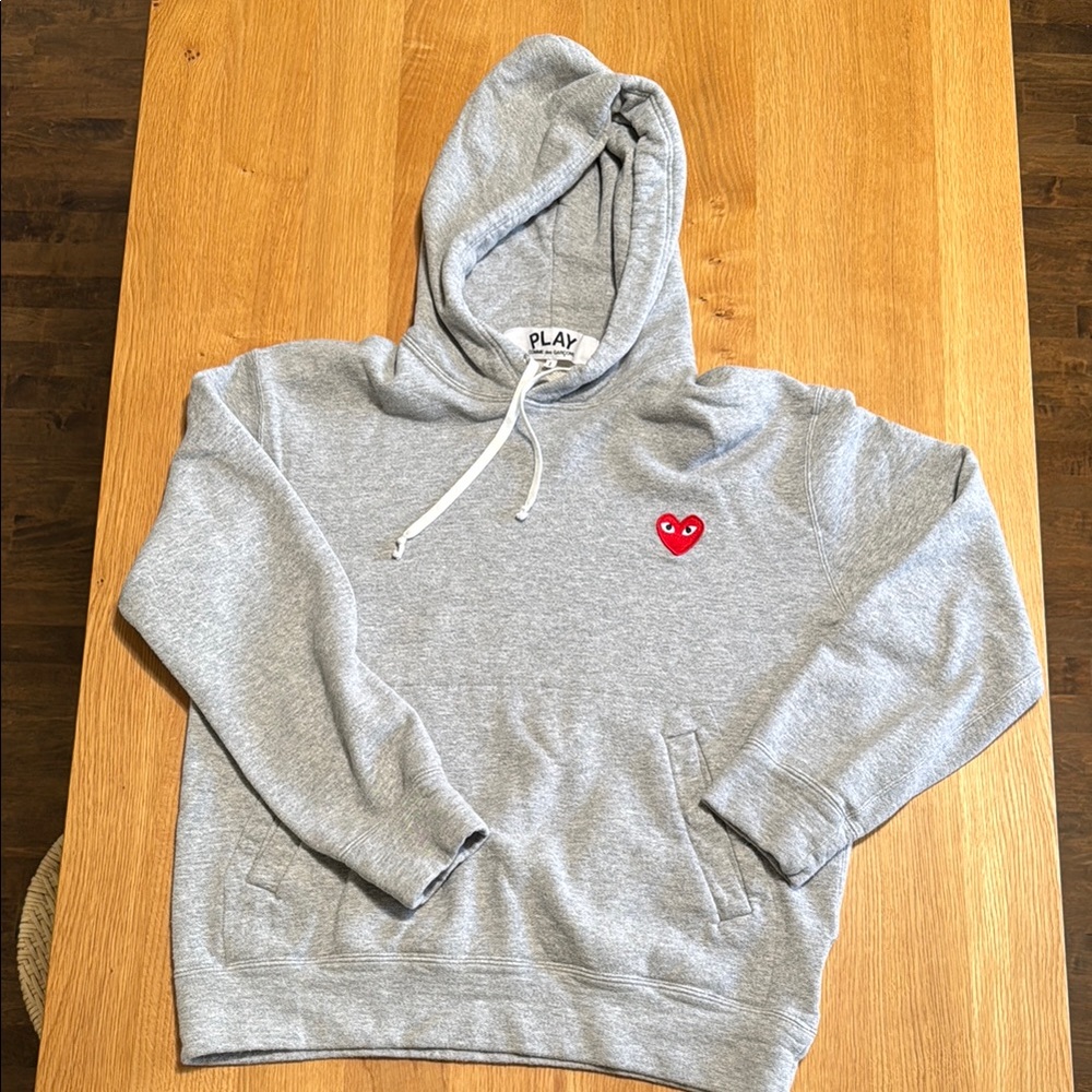 Comme des Garcons PLAY Gray Sleeve Hoodie with Red Heart